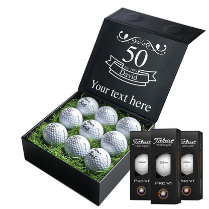 Happy Birthday Personalised Branded 9 Golf Ball Set in Customised Box - Golfer's Gift, Father's Day, Wedding Favour, Birthday