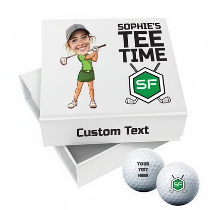 Personalised 9 Golf Ball Set in Customised Box - Your Own Caricature with Branded Balls: Novelty Golfer's Gift, Father's Day, Birthday