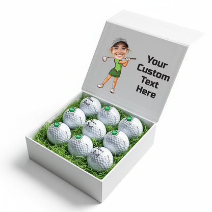 Personalised 9 Golf Ball Set in Customised Box - Your Own Caricature with Branded Balls: Novelty Golfer's Gift, Father's Day, Birthday