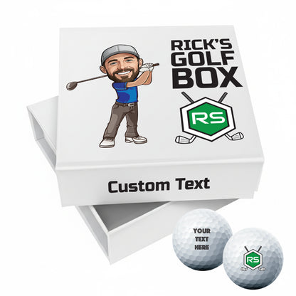 Personalised 9 Golf Ball Set in Customised Box - Your Own Caricature with Branded Balls: Novelty Golfer's Gift, Father's Day, Birthday