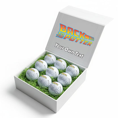 BACK TO THE PUTTER!: Personalised Branded 9 Golf Ball Set in Customised Box - Back to the Future Novelty Movie Terminator Themed Golfer's Gift, Father's Day, Retirement, Birthday