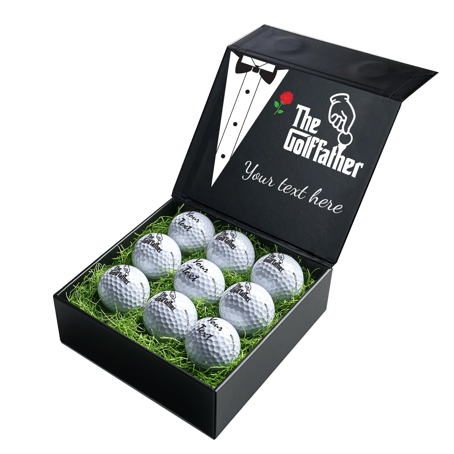 The Godfather Themed: Personalised Branded 9 Golf Ball Set in Customised Box - Golf Father Golfer's Gift, Father's Day, Wedding Favour, Birthday