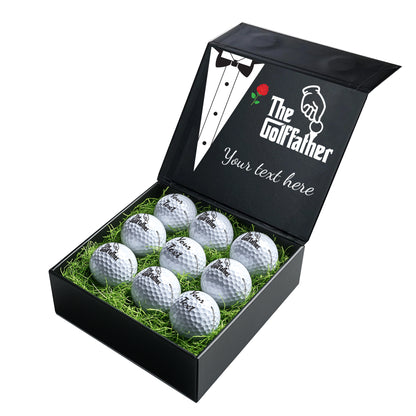 The Godfather Themed: Personalised Branded 9 Golf Ball Set in Customised Box - Golf Father Golfer's Gift, Father's Day, Wedding Favour, Birthday