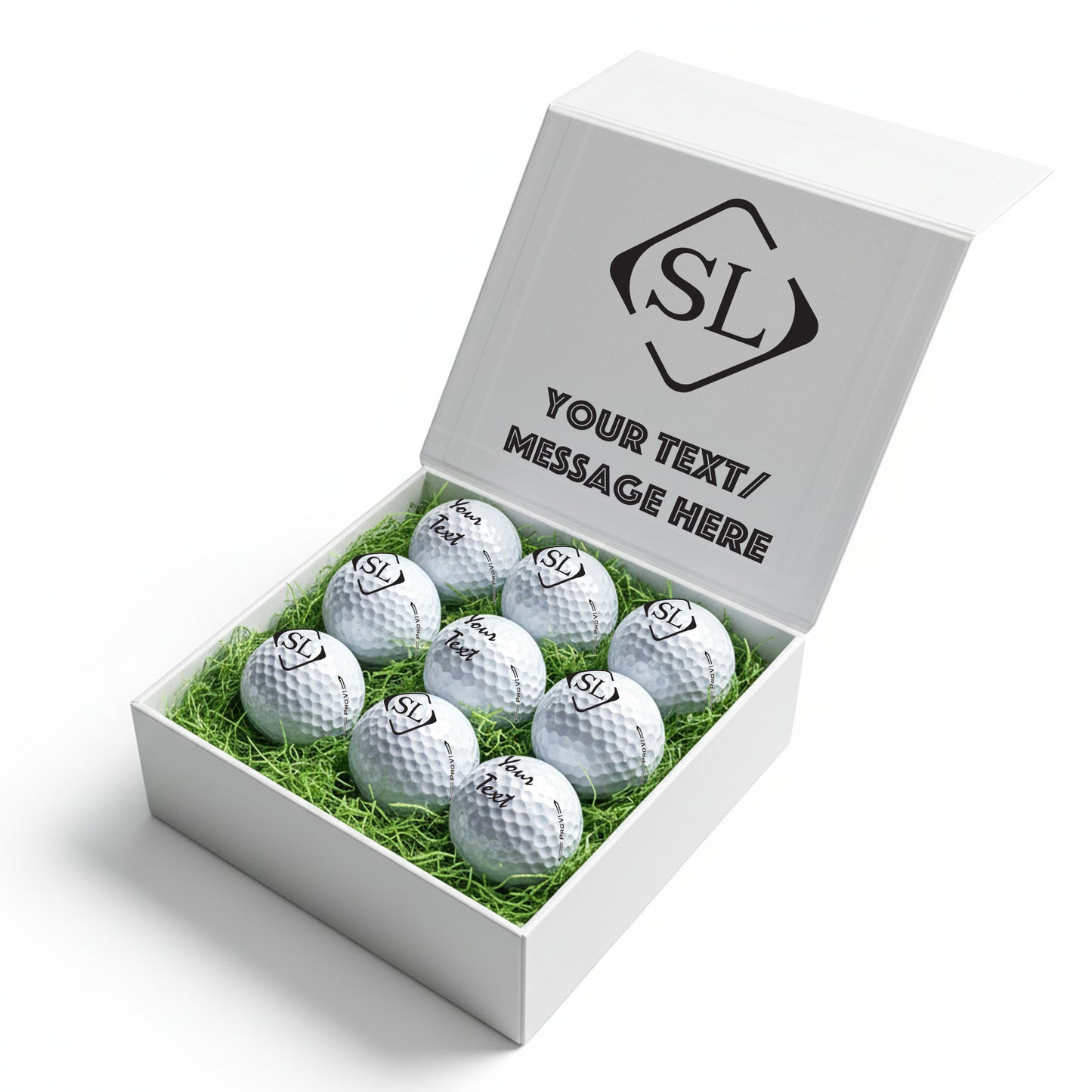 Personalised 9 Golf Ball Set in Customised Box - Your Own Monograms Initials with Branded Balls: Novelty Golfer's Gift, Father's Day, Birthday