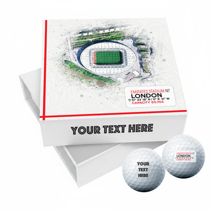 Personalised Branded 9 Golf Ball Set in Football Stadium Customised Box - Soccer Themed Golfer's Gift, Father's Day, Retirement, Birthday