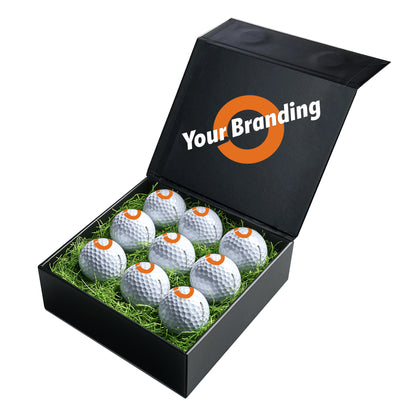 Personalised 9 Golf Ball Gift Set with Custom Branded Box | Corporate Golf Day & Company Logo Gifts