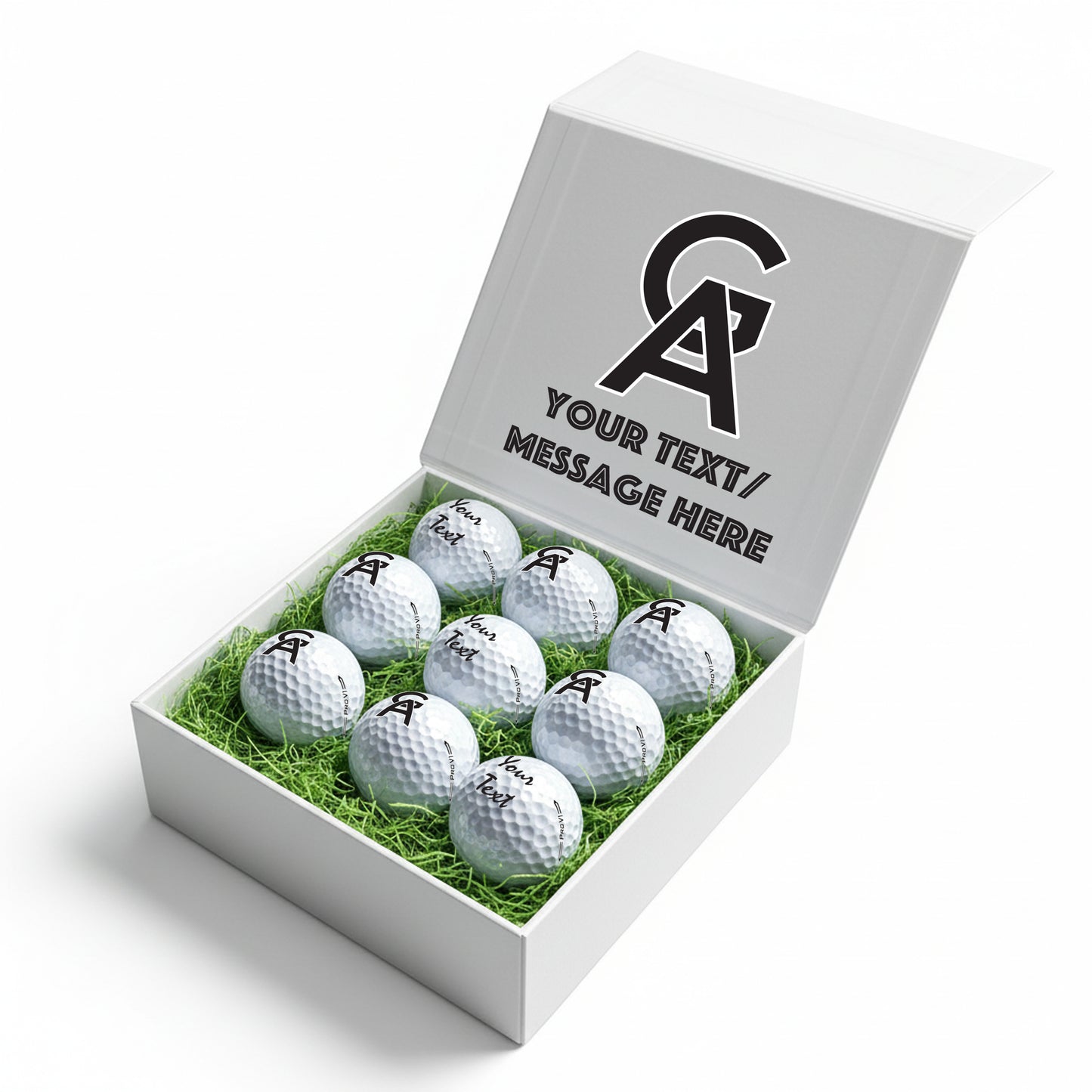 Personalised 9 Golf Ball Set in Customised Box - Your Own Monograms Initials with Branded Balls: Novelty Golfer's Gift, Father's Day, Birthday