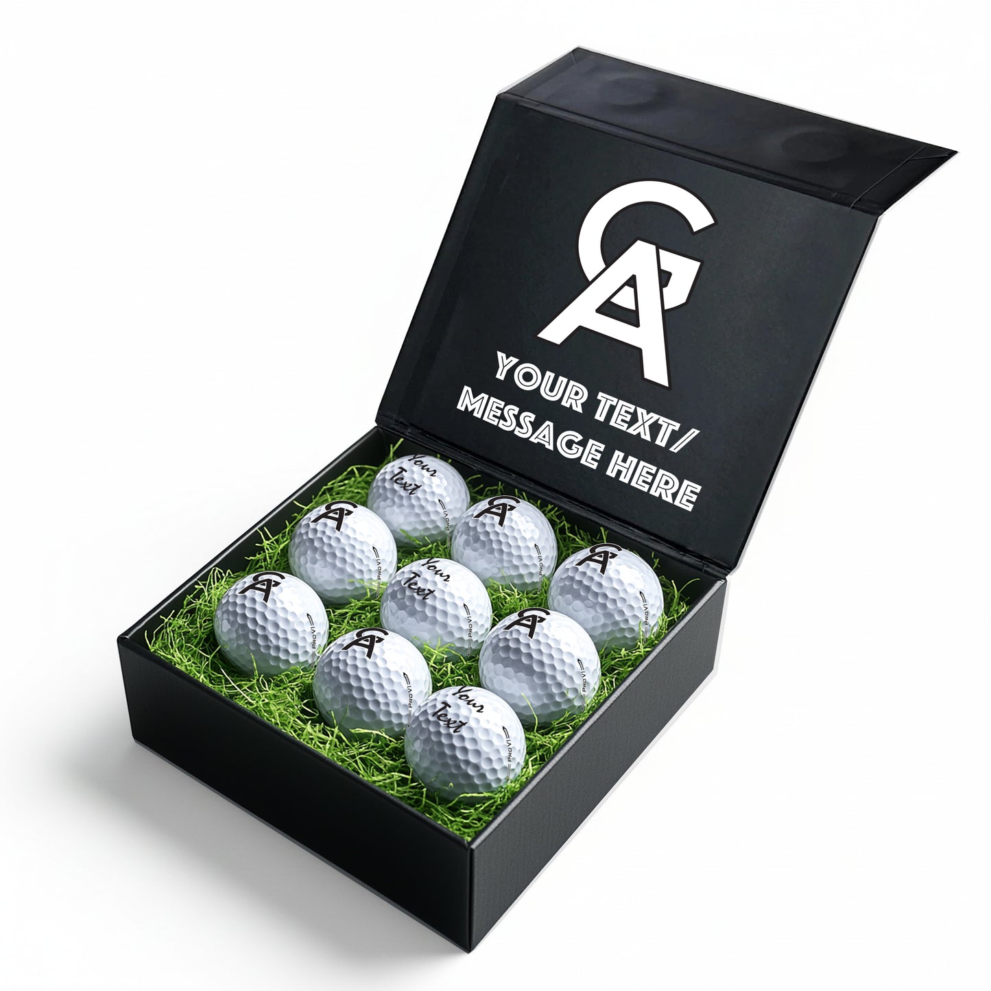 Personalised 9 Golf Ball Set in Customised Box - Your Own Monograms Initials with Branded Balls: Novelty Golfer's Gift, Father's Day, Birthday