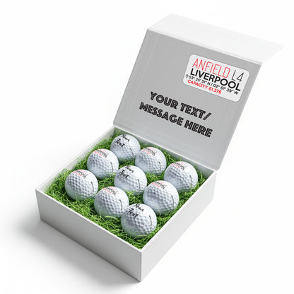 Personalised Branded 9 Golf Ball Set in Football Stadium Customised Box - Soccer Themed Golfer's Gift, Father's Day, Retirement, Birthday