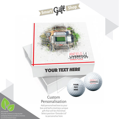 Personalised Branded 9 Golf Ball Set in Football Stadium Customised Box - Soccer Themed Golfer's Gift, Father's Day, Retirement, Birthday