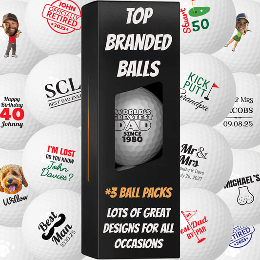 Personalised Branded 3 Golf Ball Sleeve - Golfer's Gift, Father's Day, Wedding Favour, Birthday, Valentines, Pet Photo Text Logo