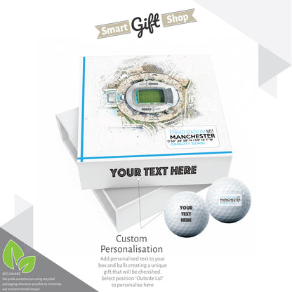 Personalised Branded 9 Golf Ball Set in Football Stadium Customised Box - Soccer Themed Golfer's Gift, Father's Day, Retirement, Birthday
