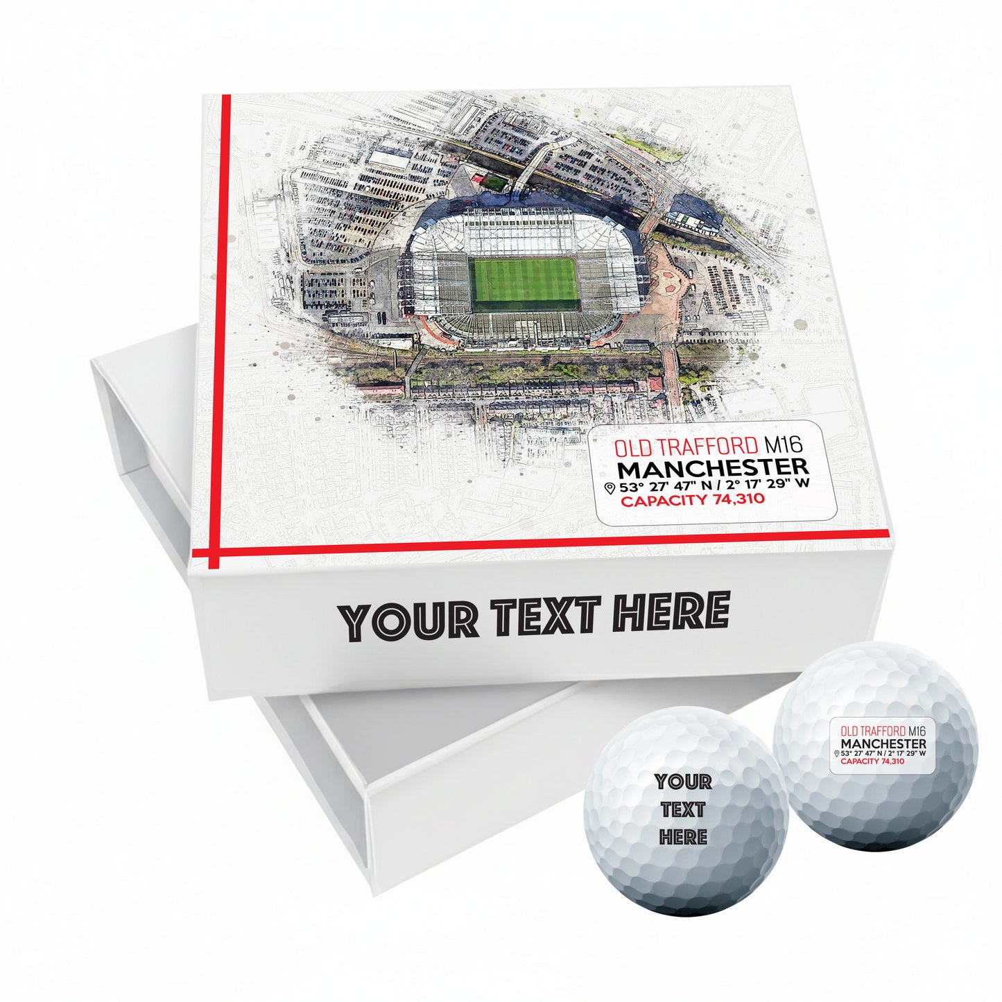 Personalised Branded 9 Golf Ball Set in Football Stadium Customised Box - Soccer Themed Golfer's Gift, Father's Day, Retirement, Birthday