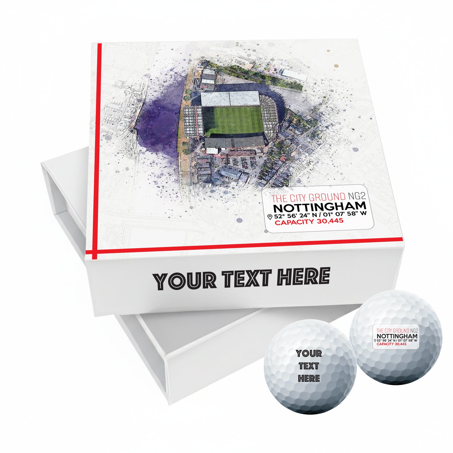 Personalised Branded 9 Golf Ball Set in Football Stadium Customised Box - Soccer Themed Golfer's Gift, Father's Day, Retirement, Birthday