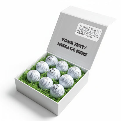 Personalised Branded 9 Golf Ball Set in Football Stadium Customised Box - Soccer Themed Golfer's Gift, Father's Day, Retirement, Birthday