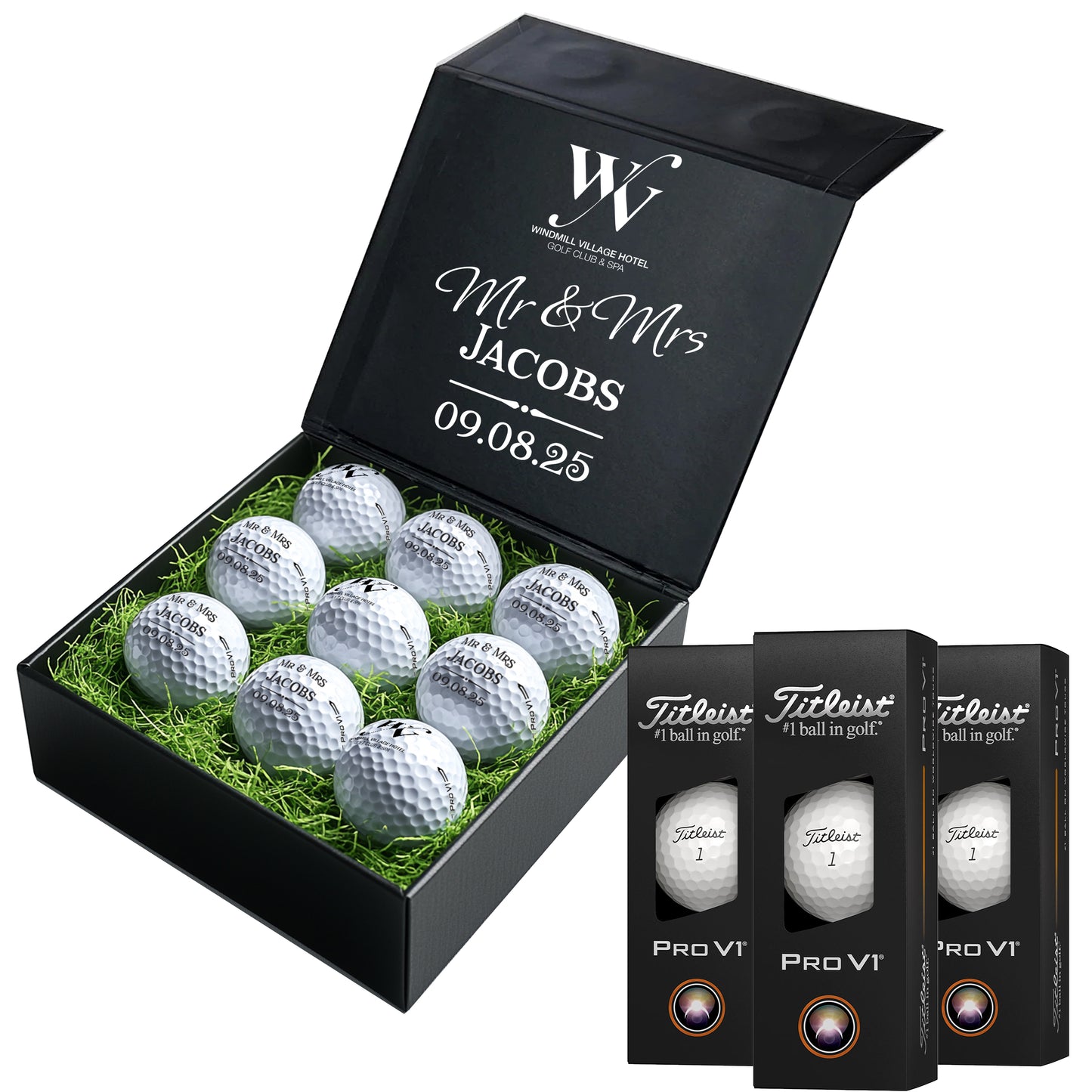 Windmill Village Personalised 9 Golf Ball Set in Branded Customised Box