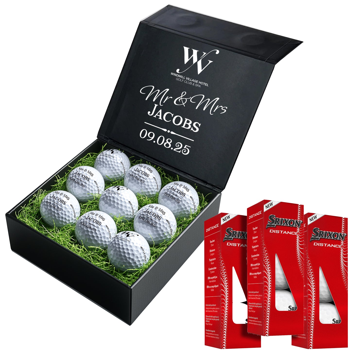Windmill Village Personalised 9 Golf Ball Set in Branded Customised Box
