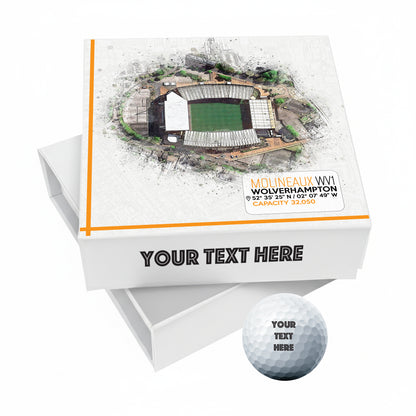 Personalised Branded 9 Golf Ball Set in Football Stadium Customised Box - Soccer Themed Golfer's Gift, Father's Day, Retirement, Birthday