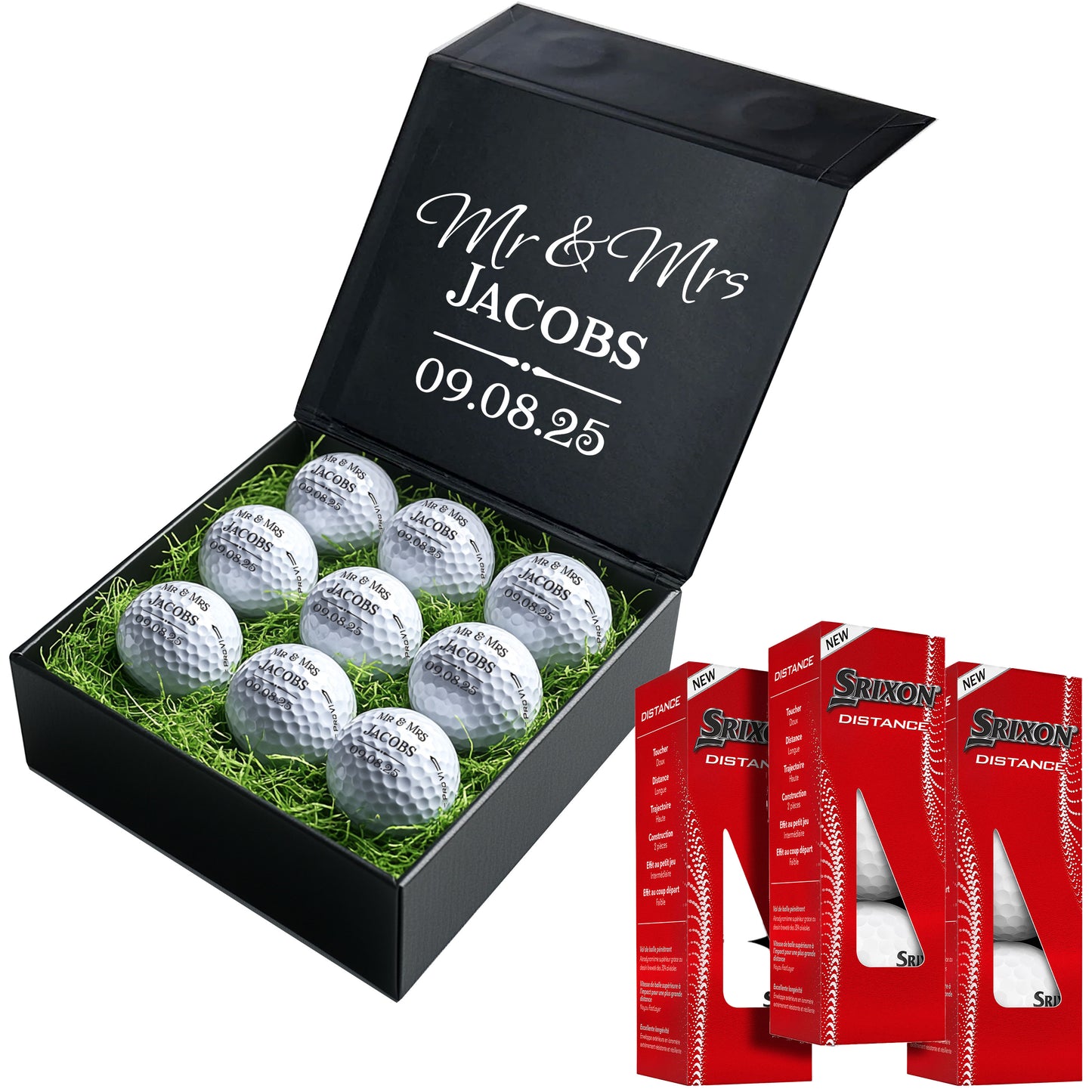 Personalised Branded 9 Golf Ball Set in Customised Box - Golfer's Gift, Father's Day, Wedding Favour, Birthday, Valentines, Pet Photo Text Logo