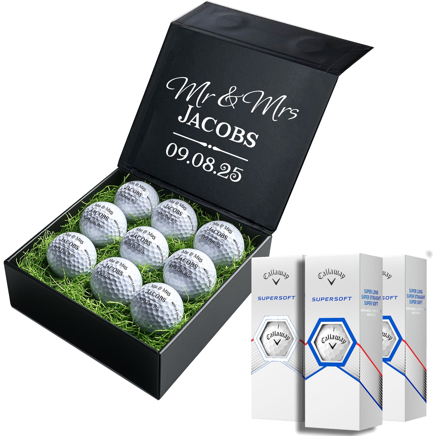 Personalised Branded 9 Golf Ball Set in Customised Box - Golfer's Gift, Father's Day, Wedding Favour, Birthday, Valentines, Pet Photo Text Logo