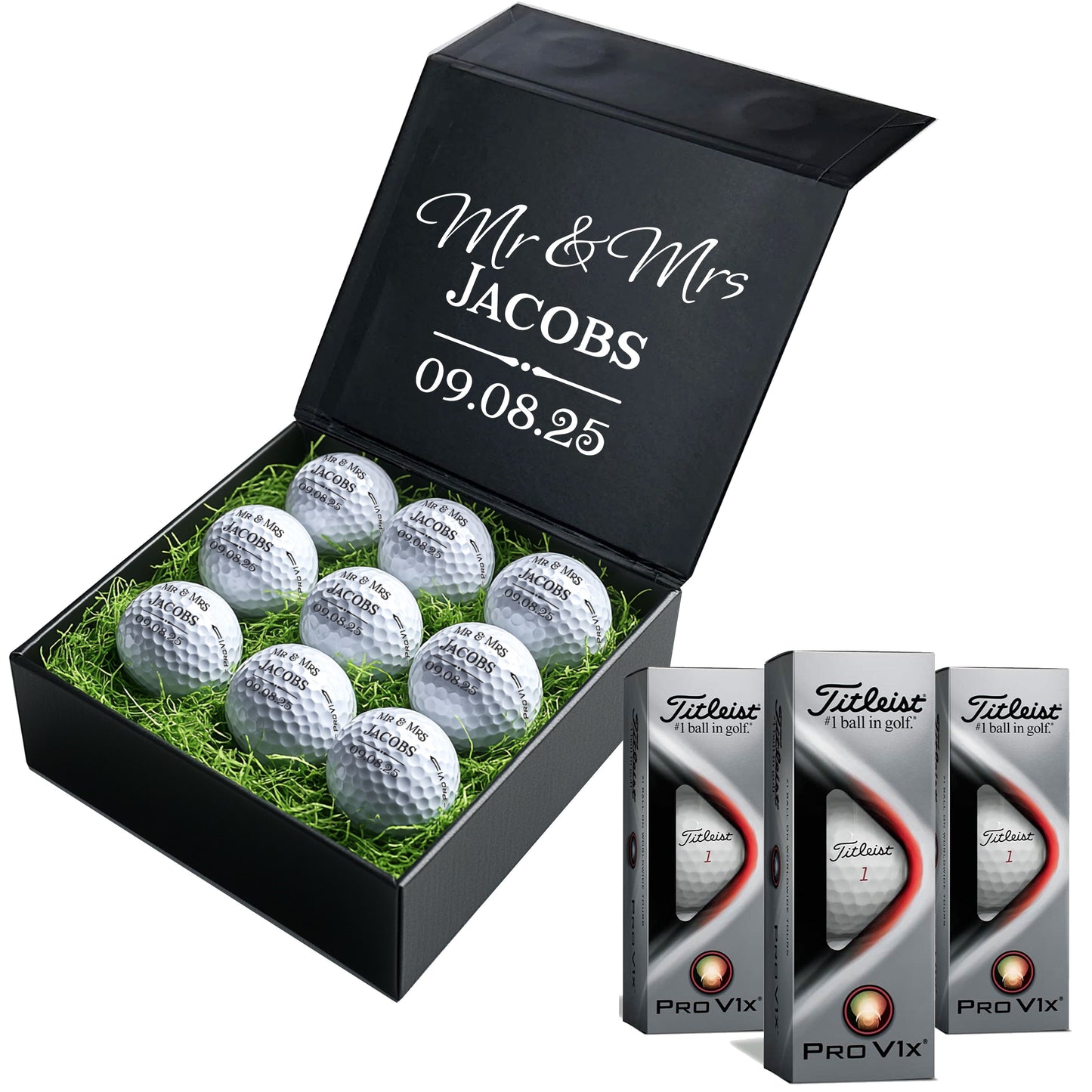 Personalised Branded 9 Golf Ball Set in Customised Box - Golfer's Gift, Father's Day, Wedding Favour, Birthday, Valentines, Pet Photo Text Logo