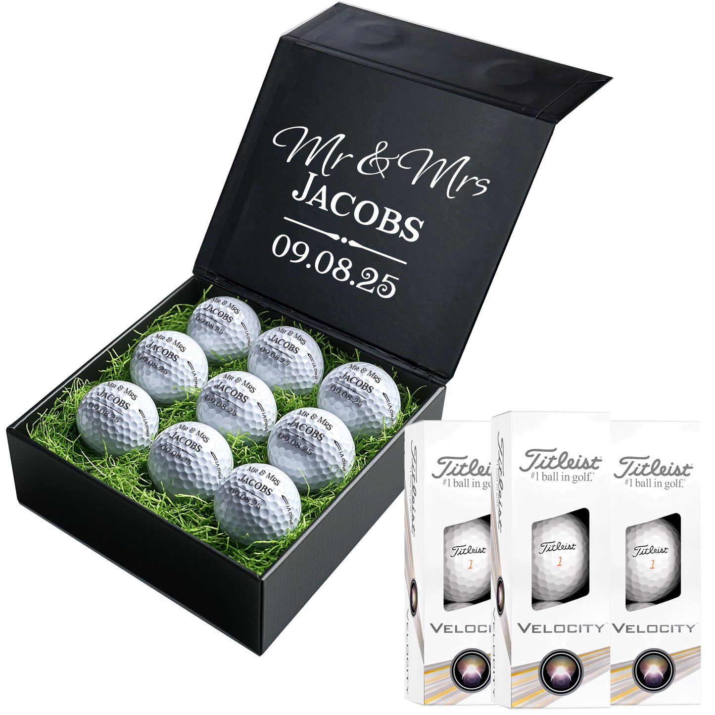 Personalised Branded 9 Golf Ball Set in Customised Box - Golfer's Gift, Father's Day, Wedding Favour, Birthday, Valentines, Pet Photo Text Logo