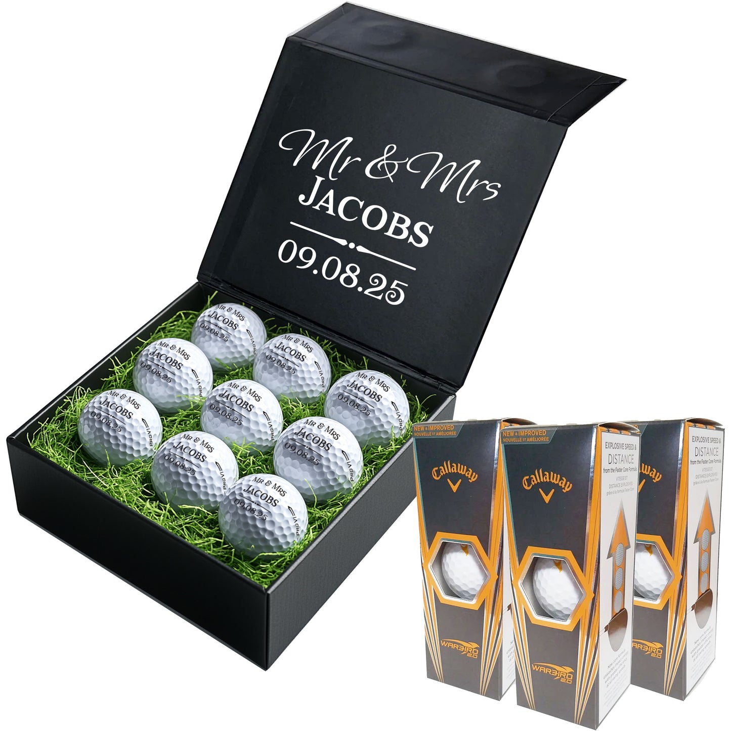 Personalised Branded 9 Golf Ball Set in Customised Box - Golfer's Gift, Father's Day, Wedding Favour, Birthday, Valentines, Pet Photo Text Logo