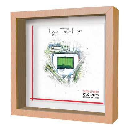 Framed Ceramic Tile Art: Personalised Football Stadium Art Print, Custom Aerial Map - ANY STADIUM Worldwide, Bespoke Text, Football Gift Keepsake