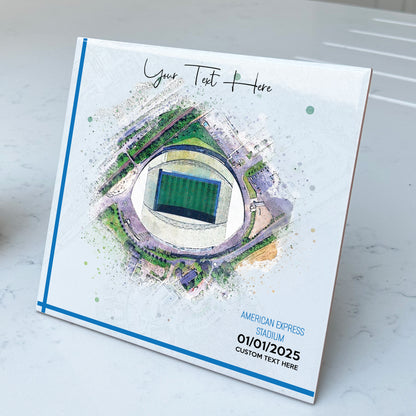 Personalised Football Stadium Aerial Watercolour Style Artwork on Mounted Ceramic Tile