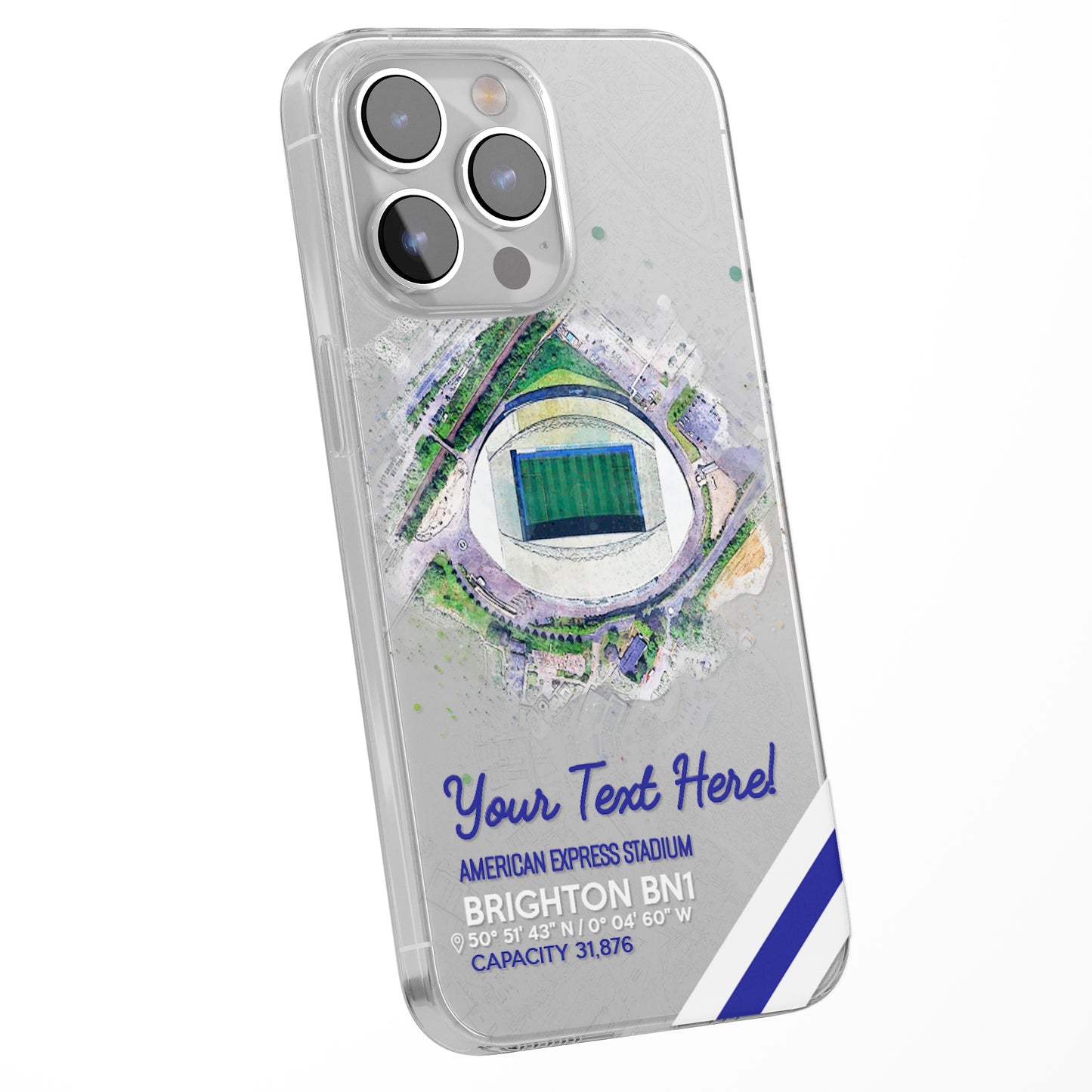 Personalised Phone Case Cover Football Team Stadium Water Colour Effect Style Customised for iPhone 16 15 14 13 12 11 Range