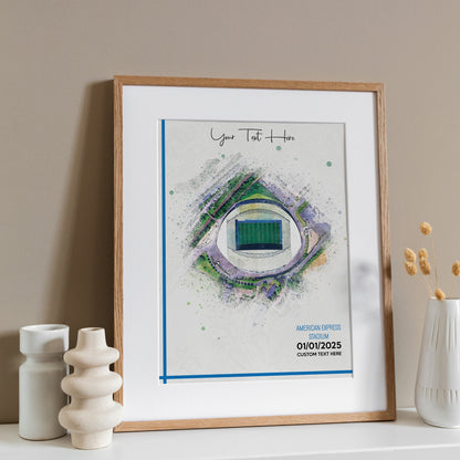 Brighton, 'American Express' Football Stadium Poster Artwork, Personalised Watercolour Art Print, Custom Aerial Layout - Framing options available ANY STADIUM Worldwide.