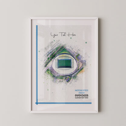 Brighton, 'American Express' Football Stadium Poster Artwork, Personalised Watercolour Art Print, Custom Aerial Layout - Framing options available ANY STADIUM Worldwide.