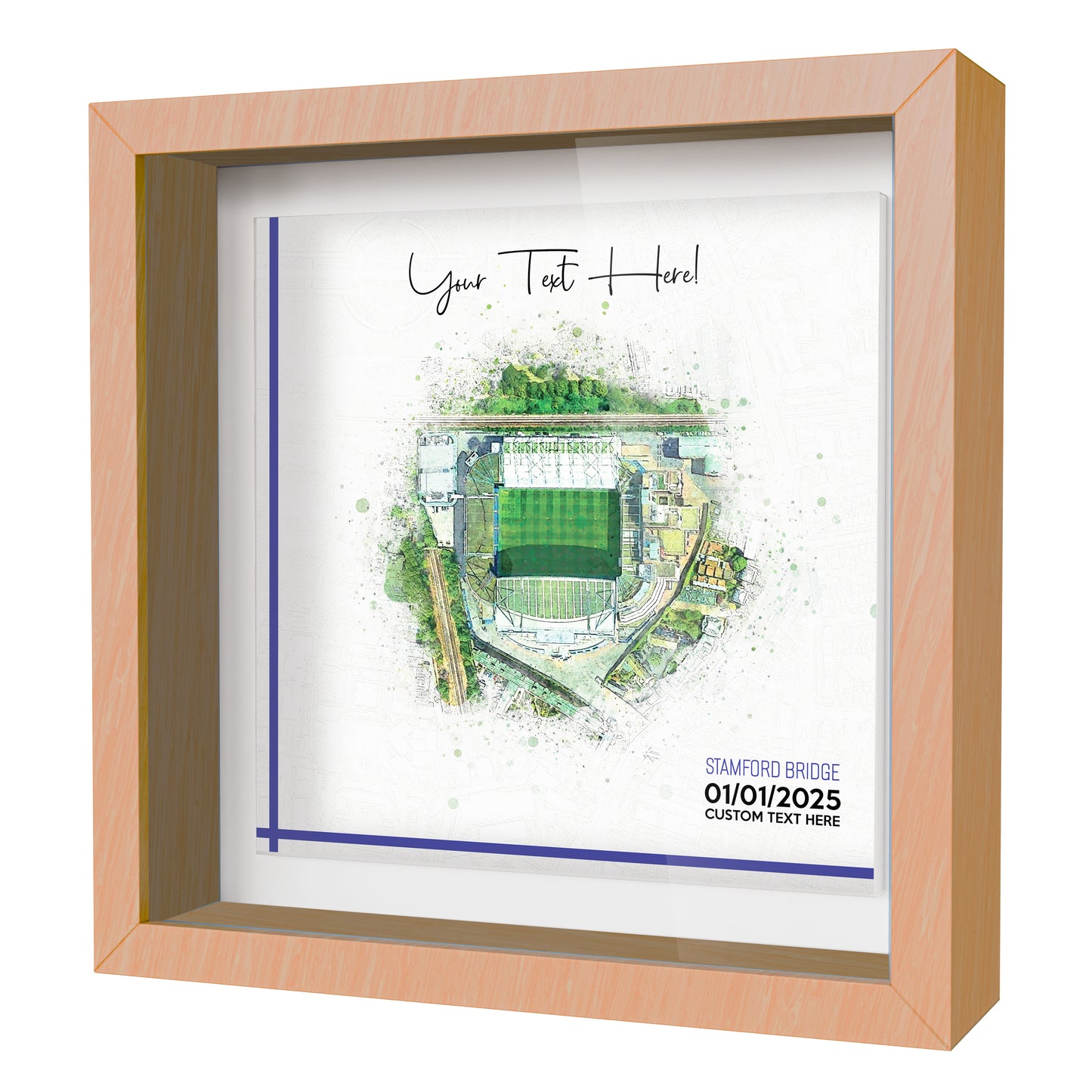 Framed Ceramic Tile Art: Personalised Football Stadium Art Print, Custom Aerial Map - ANY STADIUM Worldwide, Bespoke Text, Football Gift Keepsake