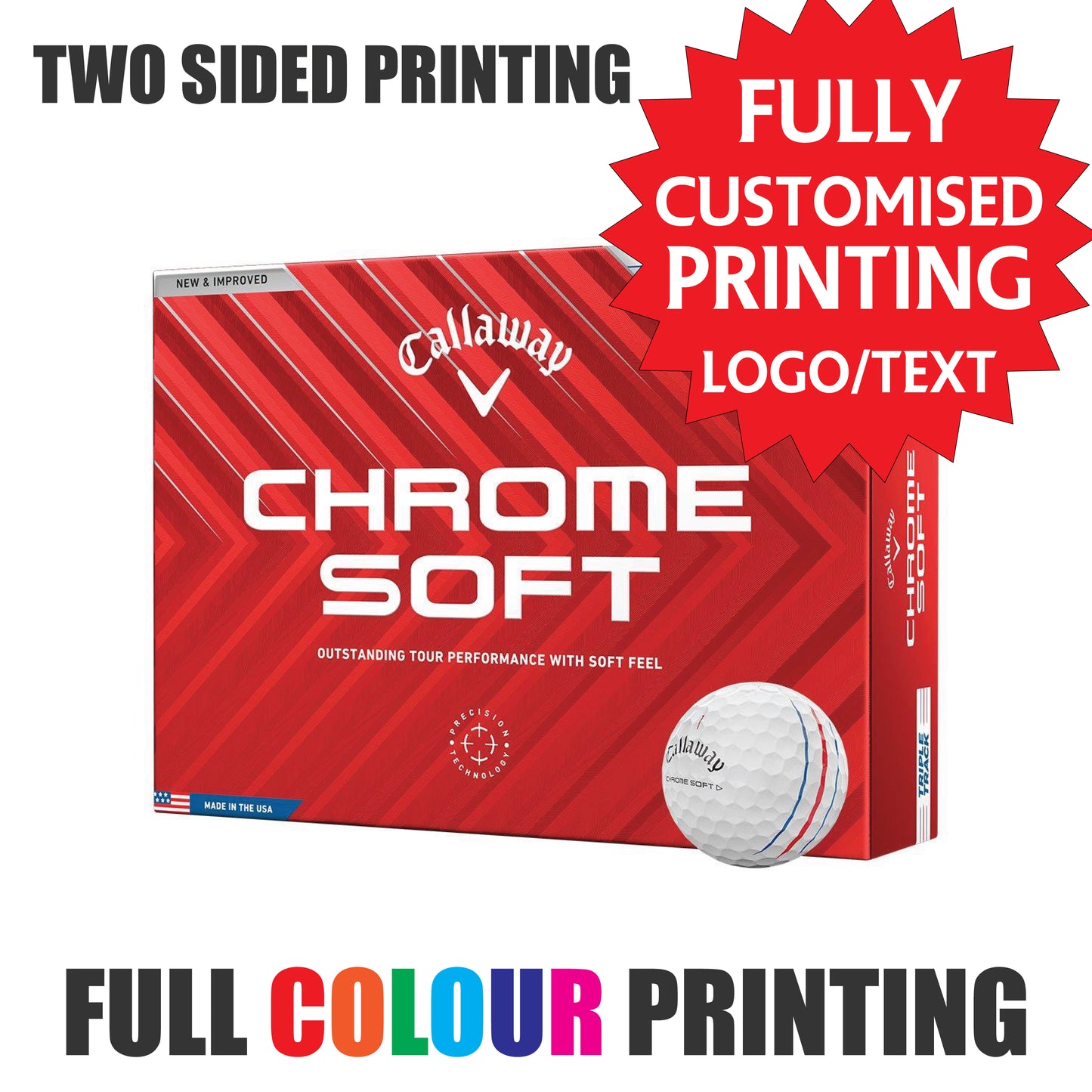 Personalised Golf Balls CUSTOM IMAGE/LOGO Titleist Pro V1 Callaway Srixon Taylor
