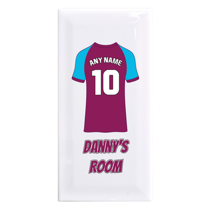 Personalised Premium Ceramic Children's Football Door Plaque - Premier Championship Football Team Shirt Style