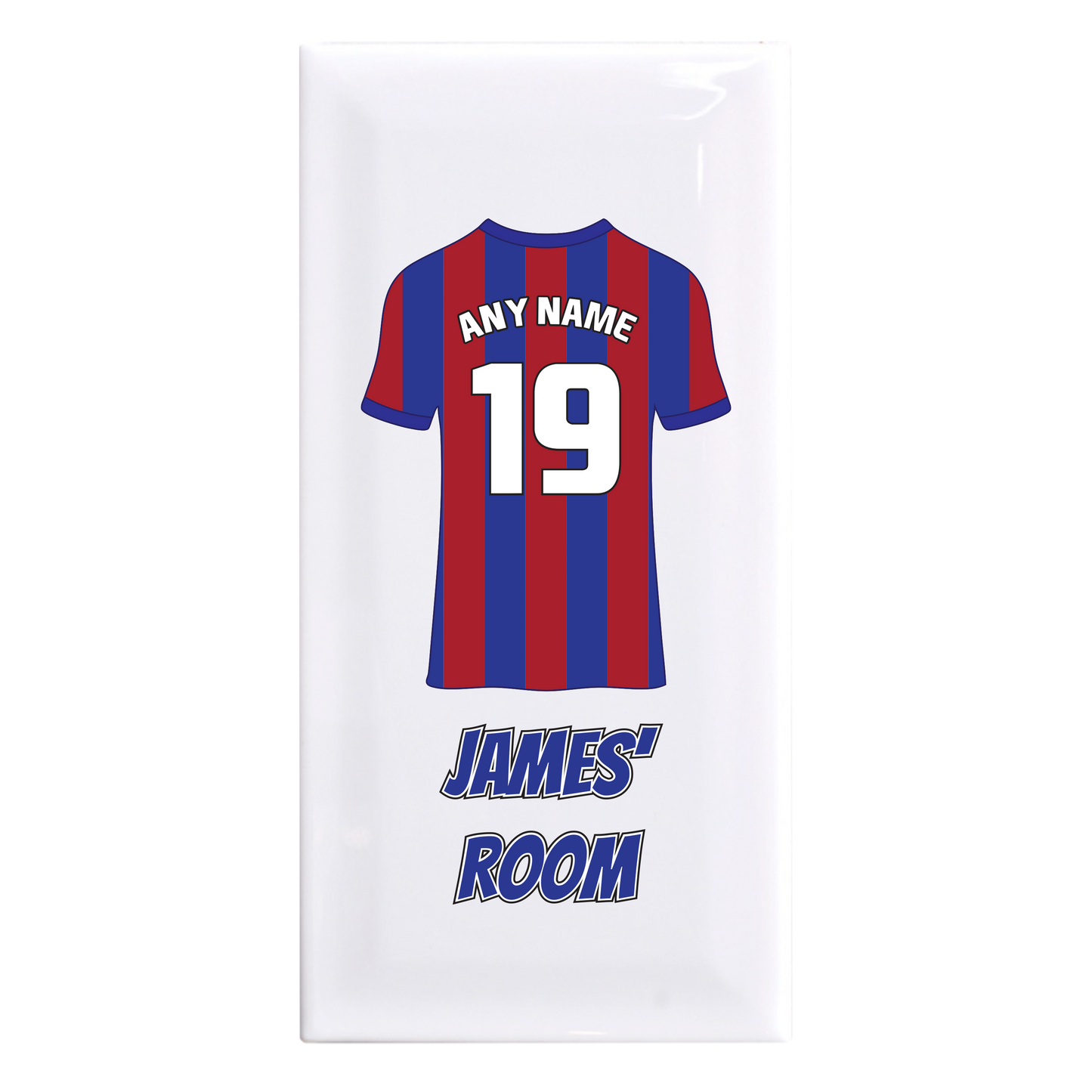 Personalised Premium Ceramic Children's Football Door Plaque - Premier Championship Football Team Shirt Style