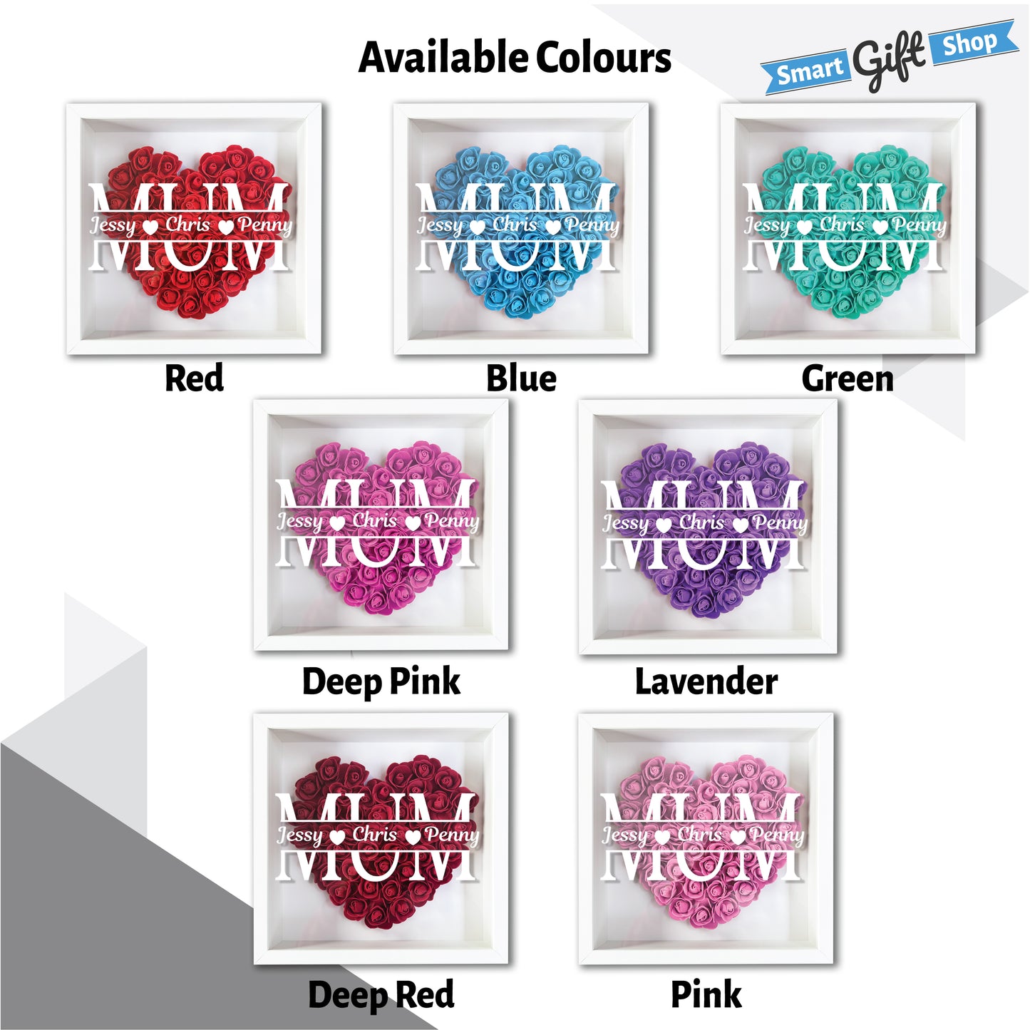 Personalised Framed Flower Floral Heart Mother's Day Custom Birthday Keepsake Unique Gift for Mum Mother Shadow Box Frame