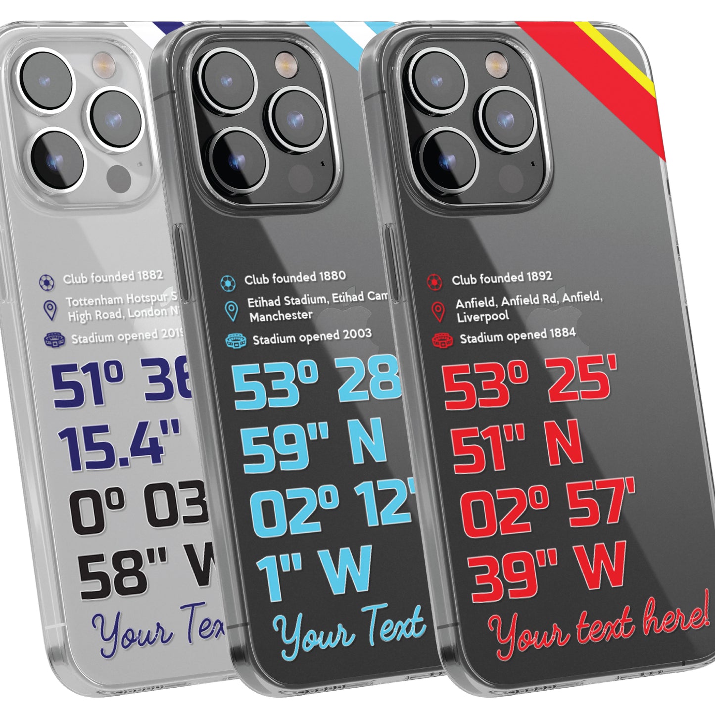 Personalised Phone Case Cover Football Team Stadium Coordinates Map Customised for iPhone 16 15 14 13 12 11 Range