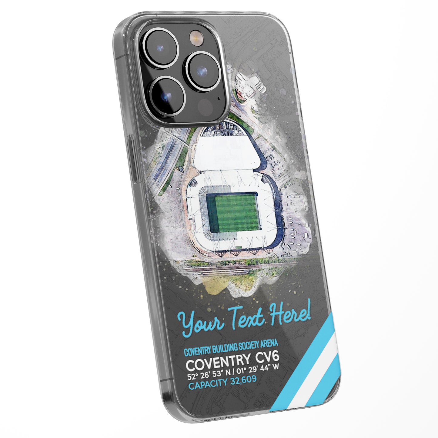 Personalised Phone Case Cover Football Team Stadium Water Colour Effect Style Customised for iPhone 16 15 14 13 12 11 Range