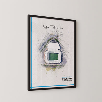 Coventry City, 'CBS Arena' Football Stadium Poster Artwork, Personalised Watercolour Art Print, Custom Aerial Layout - Framing options available ANY STADIUM Worldwide.