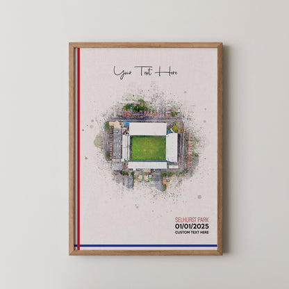 Crystal Palace, 'Selhurst Park' Football Stadium Poster Artwork, Personalised Watercolour Art Print, Custom Aerial Layout - Framing options available ANY STADIUM Worldwide.