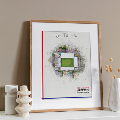 Crystal Palace, 'Selhurst Park' Football Stadium Poster Artwork, Personalised Watercolour Art Print, Custom Aerial Layout - Framing options available ANY STADIUM Worldwide.