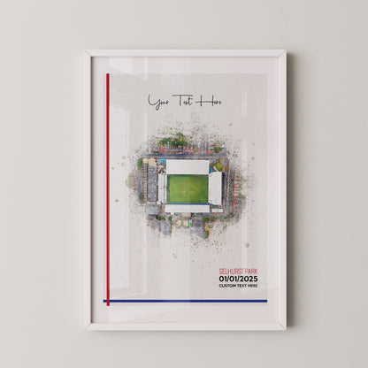 Crystal Palace, 'Selhurst Park' Football Stadium Poster Artwork, Personalised Watercolour Art Print, Custom Aerial Layout - Framing options available ANY STADIUM Worldwide.