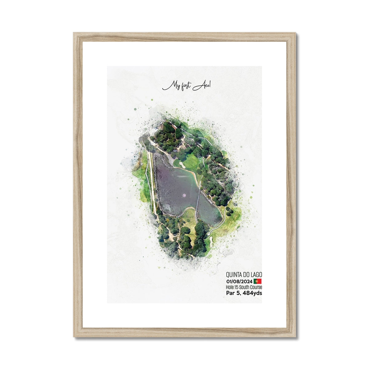 Personalised Golf Art Print, Custom Aerial Golf Course Map Layout - ANY HOLE Worldwide, Bespoke Text, Hole in One Gift Keepsake, Men Women, Father's Day, Birthday, Retirement