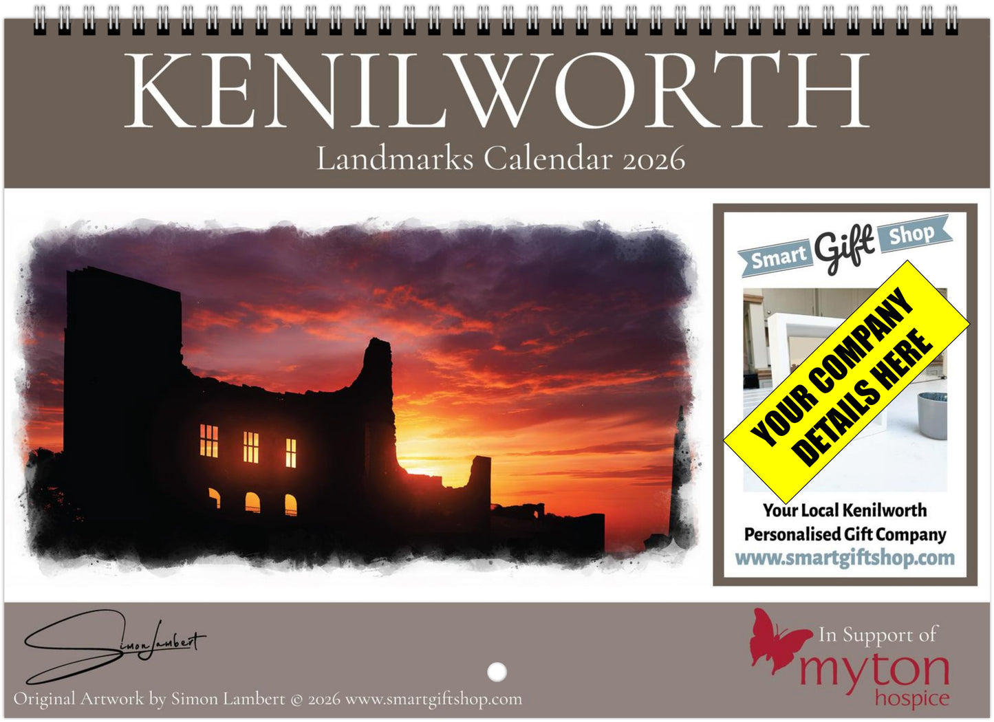 Custom A4 Calendar, Fully Personalisable with Company Branding – Exclusive Kenilworth Artwork by Simon Lambert