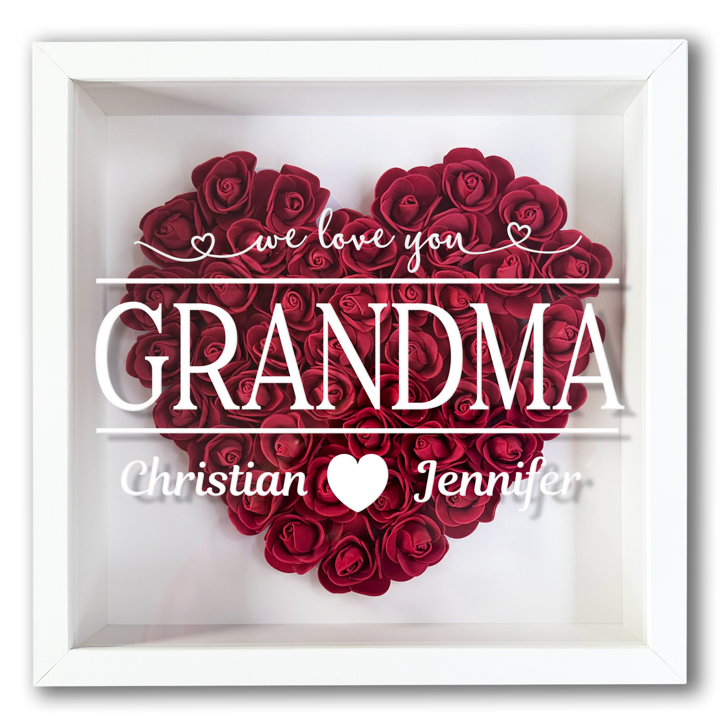 Personalised Framed Flower Floral Heart Grandmother Nanny Grandma Custom Birthday Keepsake Unique Gift Heart Flower Roses Shadow Box Frame