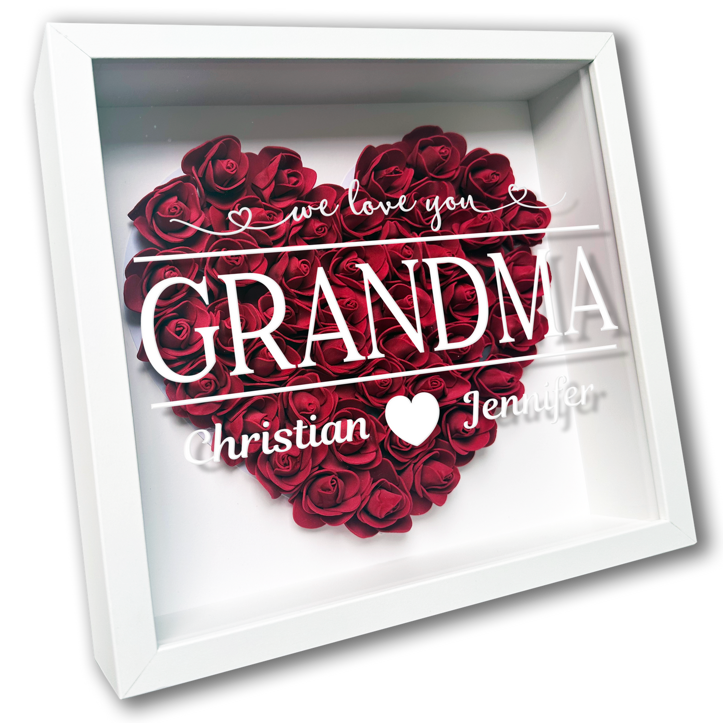 Personalised Framed Flower Floral Heart Grandmother Nanny Grandma Custom Birthday Keepsake Unique Gift Heart Flower Roses Shadow Box Frame