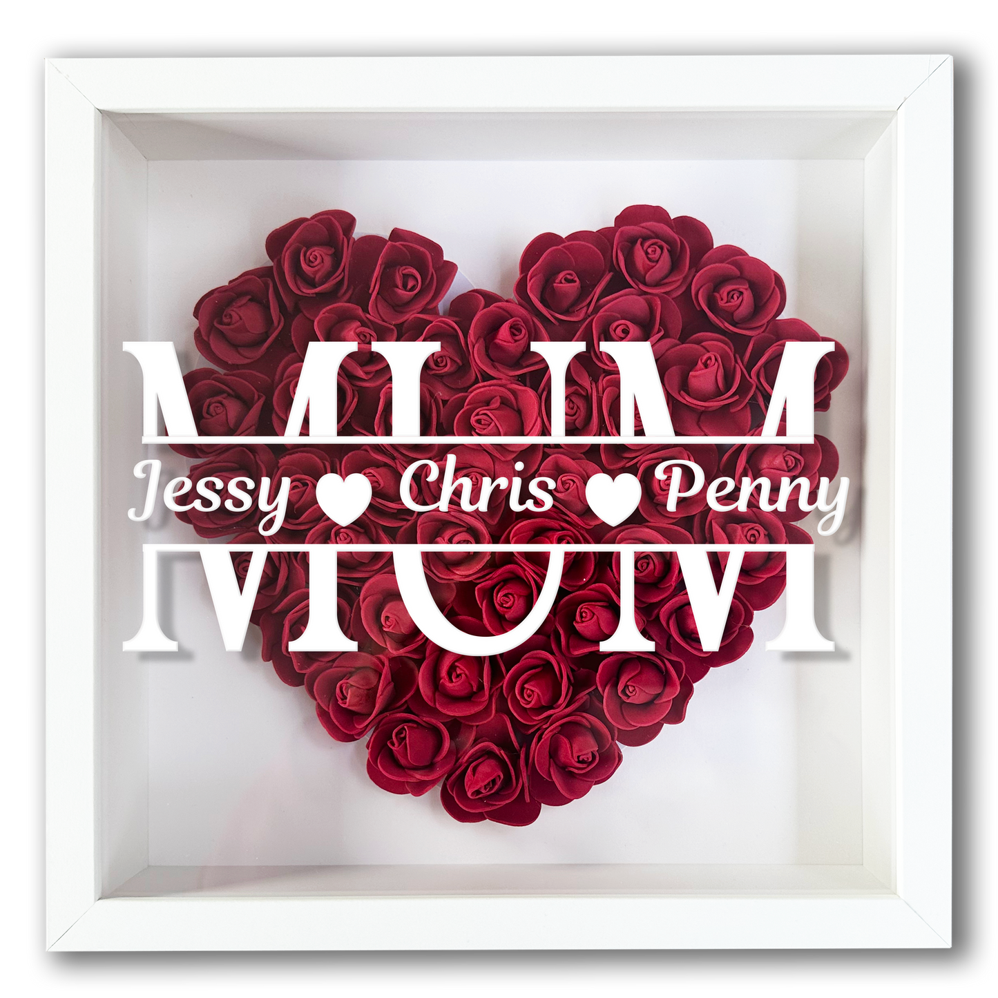 Personalised Framed Flower Floral Heart Mother's Day Custom Birthday Keepsake Unique Gift for Mum Mother Shadow Box Frame