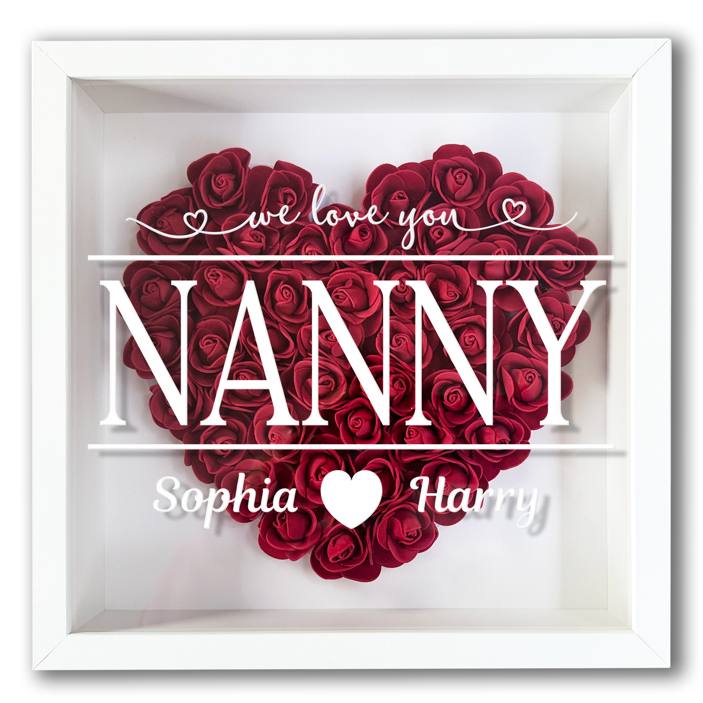 Personalised Framed Flower Floral Heart Grandmother Nanny Grandma Custom Birthday Keepsake Unique Gift Heart Flower Roses Shadow Box Frame