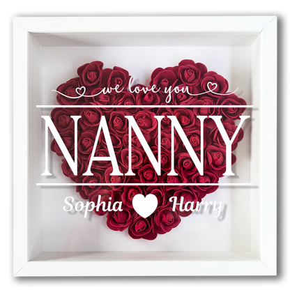 Personalised Framed Flower Floral Heart Grandmother Nanny Grandma Custom Birthday Keepsake Unique Gift Heart Flower Roses Shadow Box Frame